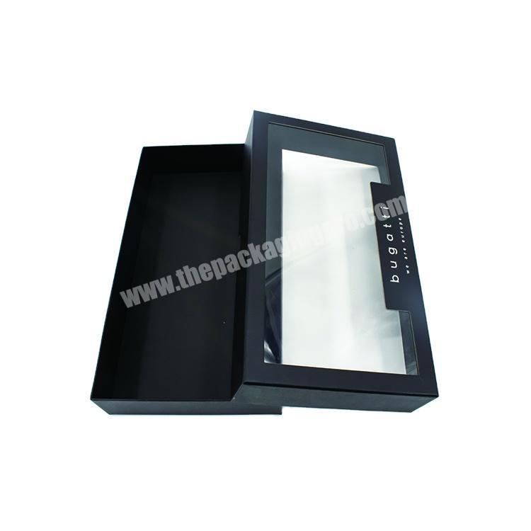 Luxury custom printing black lid and base gift packaging box square beauty cosmetic sample packaging box with window