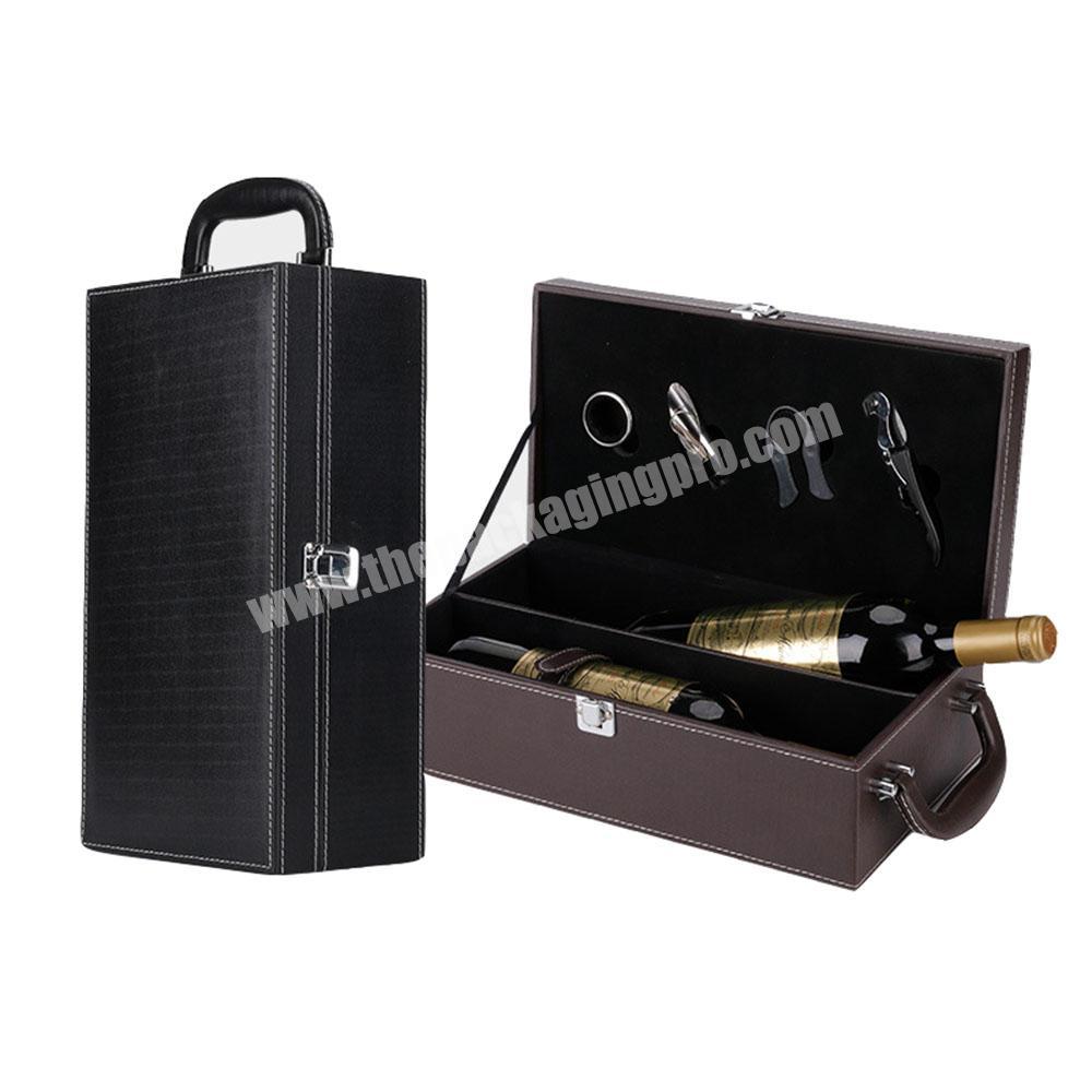 Luxury Custom PU Leather Red Wine Box Packaging With Handle And Closure