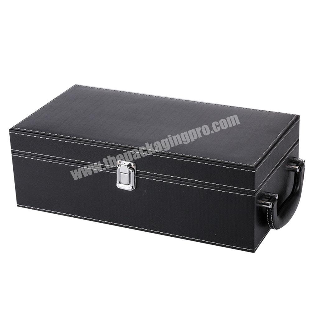 Luxury Custom PU Leather Wine Packaging Boxes With HandleClosure