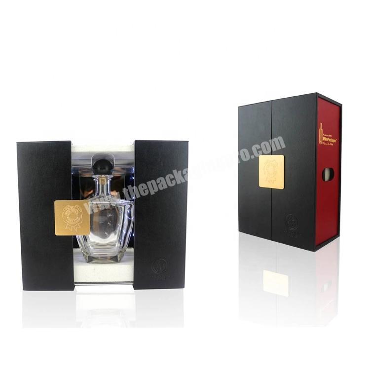 Luxury custom Red and Black High Quality PU LED Rail Slide Wine Gift Box