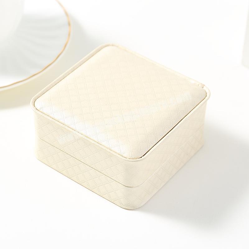 Luxury custom  rigid white PU leather plastic jewelry packaging paper box with velvet for ring bracelet packaging box
