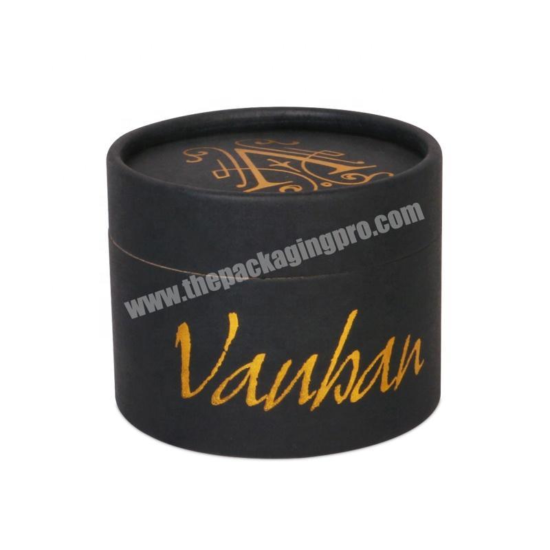 luxury custom shiny logo gold foil fancy matte black card paperboard round cylinder tube boxes for cosmetic kits