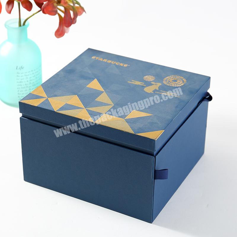 Luxury customized box rigid special two drawer box  blue eco friendly paper packing gift box for food