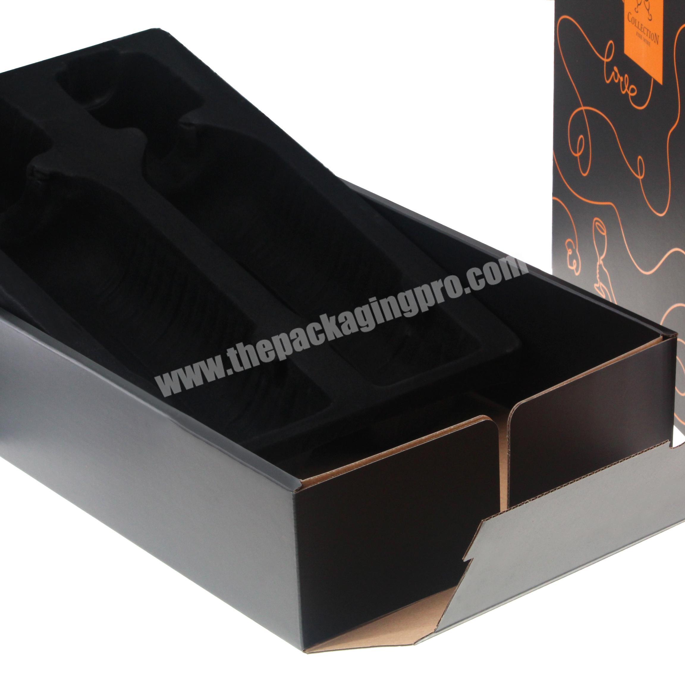 luxury dark matt lamination packaging paper box cardboard wine glass packing gift box with foam insert