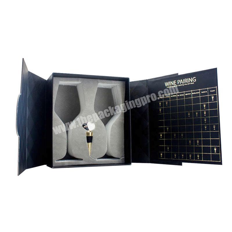 Luxury Double Open Magnetic Folded Wine Bottle Glass Packaging Gift Box With Custom Foil Logo