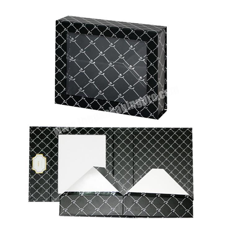 luxury Elegant black folding box with gold logo Black Gift Box With window Folding  packaging shipping display gift box