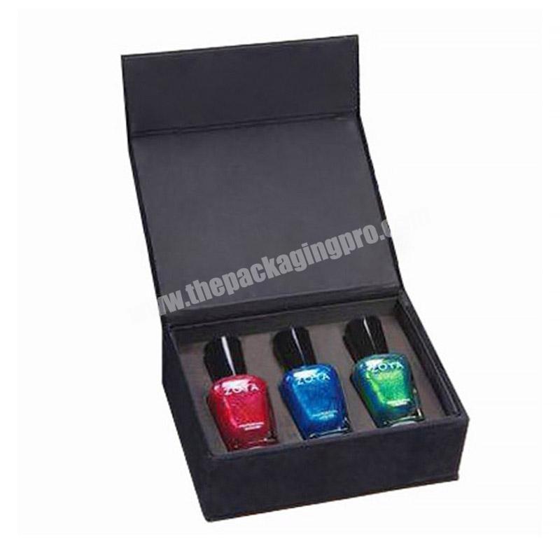 luxury empty custom black magnetic box 3 bottles nail polish packaging