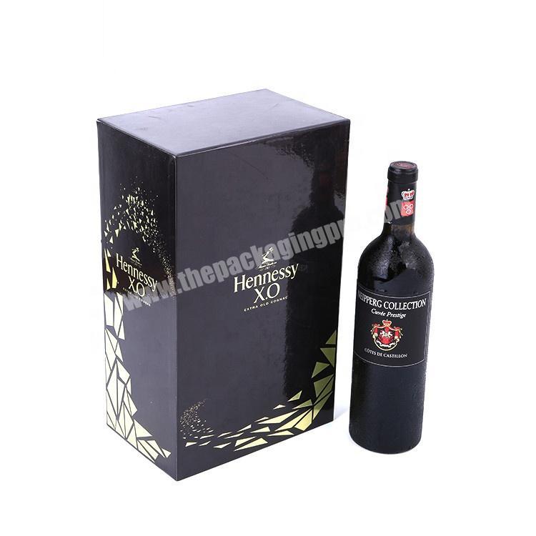 Luxury Fancy Paper Logo Hot Stamping Black Storage Bottle Wine Gift Box Wine With Lid