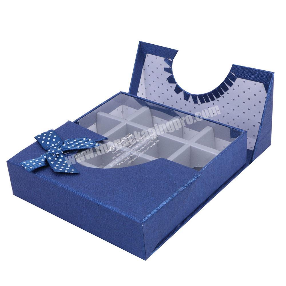 Luxury food clear window chocolate packaging box with window ribbon