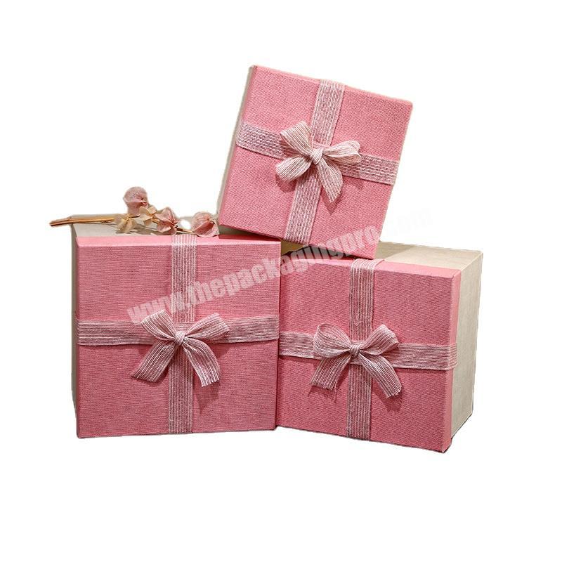 Luxury gift box for packaging  mystery gift box with ribbons  lid and tray gift box for birthday and wedding