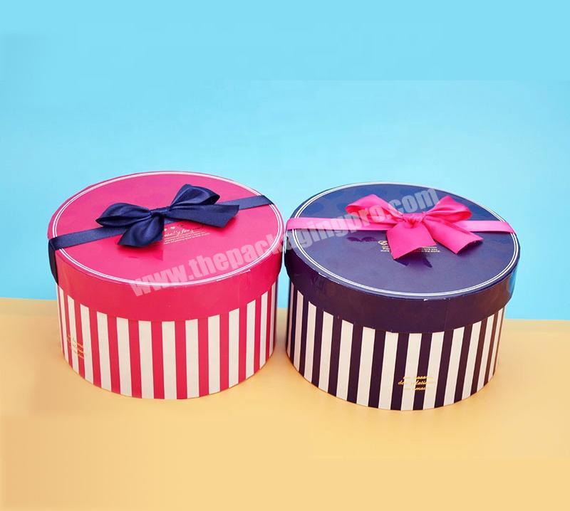 Luxury Gift Box, Round Striped Box , Base With Bowknot Lid Paper Box For Gift Packaging
