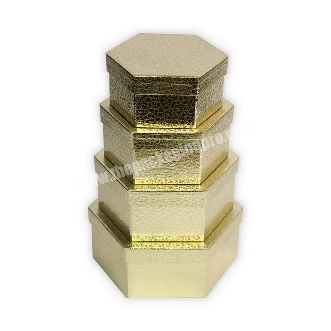 luxury gold fancy paper wholesale holiday christmas hexagon texture packaging paper gift box set 4
