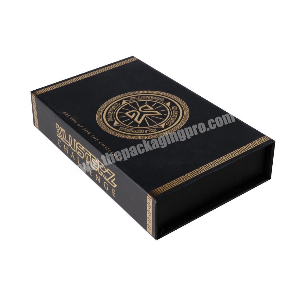 Luxury gold foil logo black matte gift box with magnet