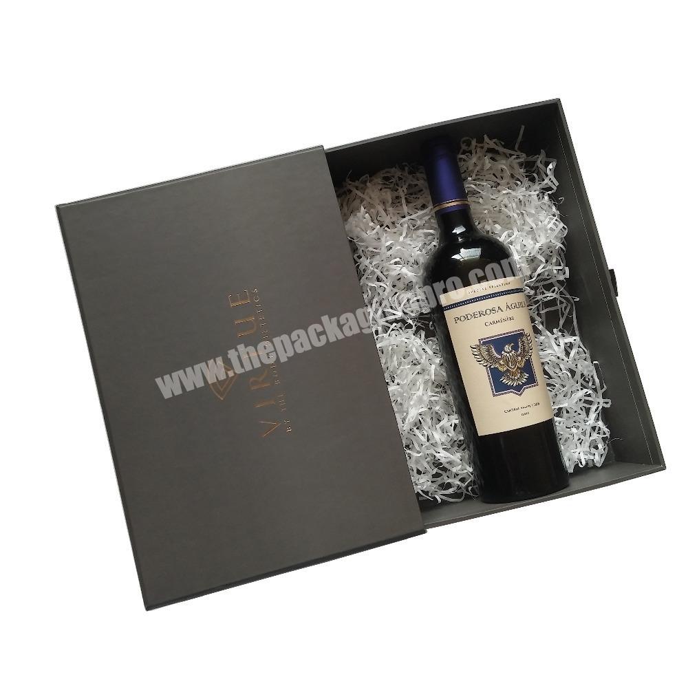Luxury Grey Matt Printing Drawer Shaped Paper Packaging Wine Drawer Box With Gold Stamping Logo