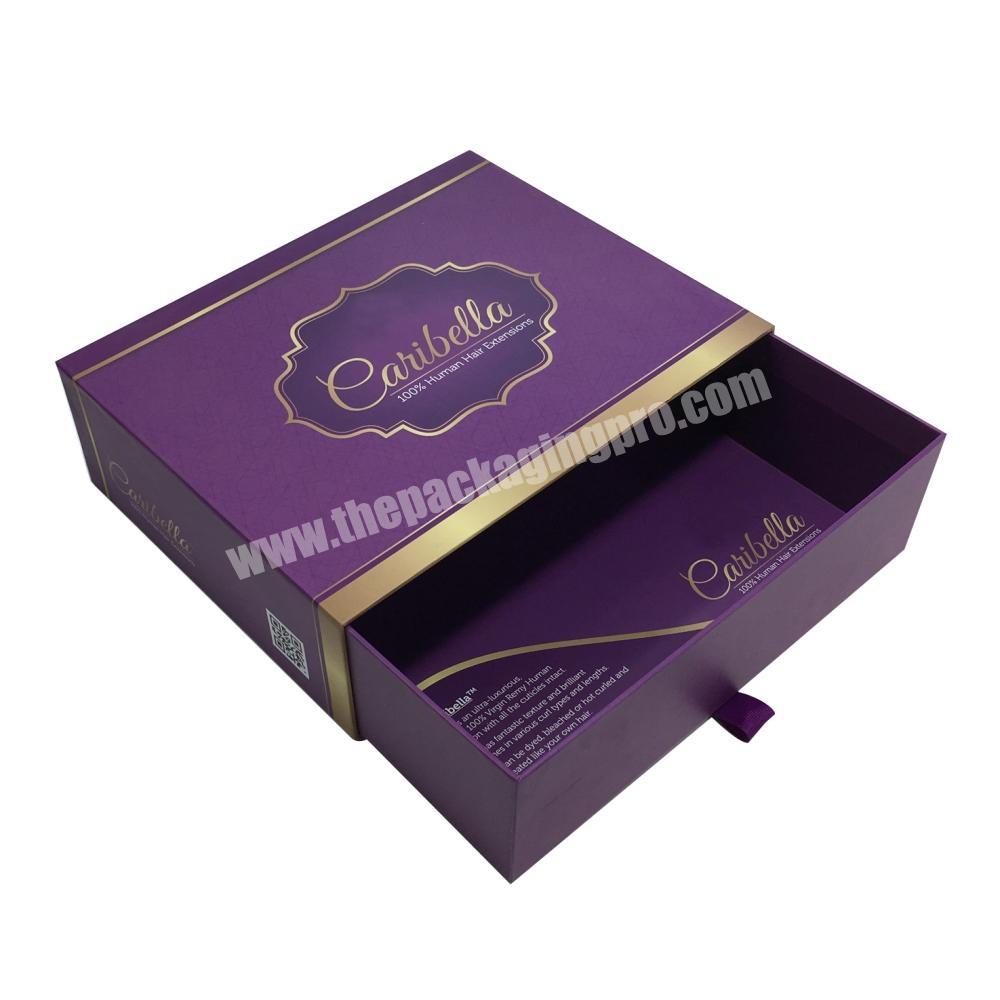 luxury hair boxes weave packaging custom logo with purple satin