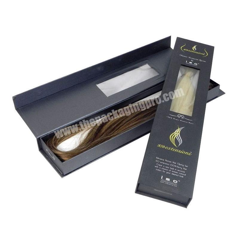 luxury hair extension packaging box with window magnet lid