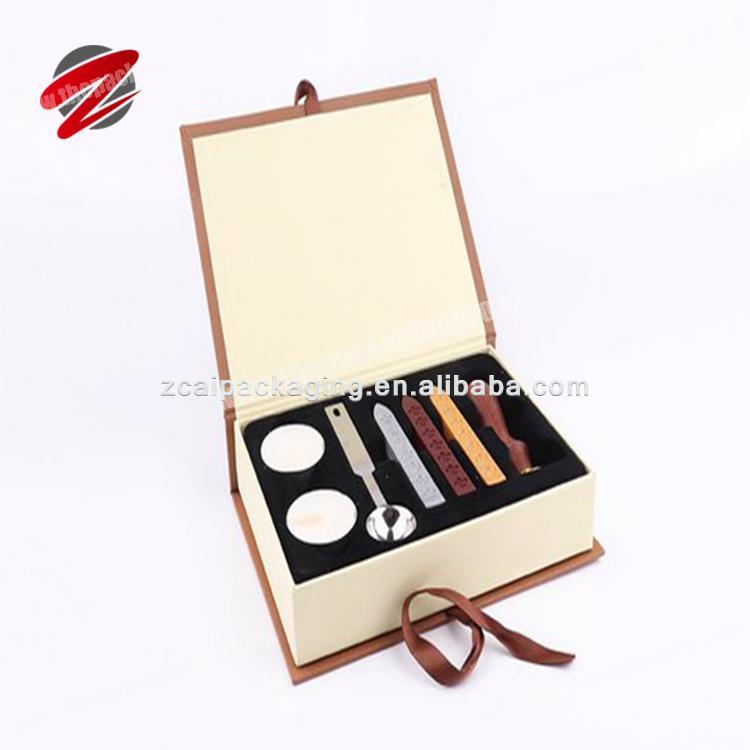 Luxury high quality custom popular wax seal book shaped ribbon closure gift box