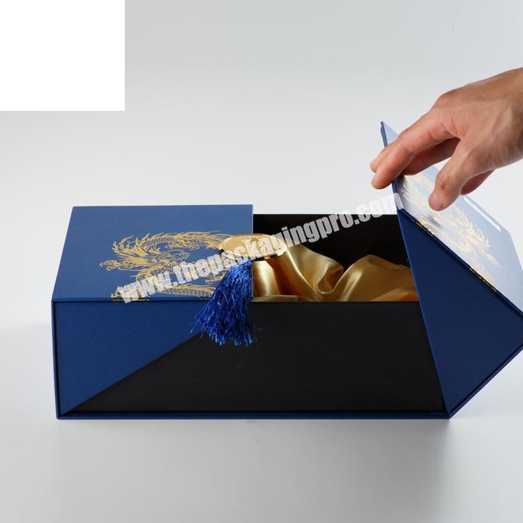 Luxury hot sale blue rectangular wine gift box