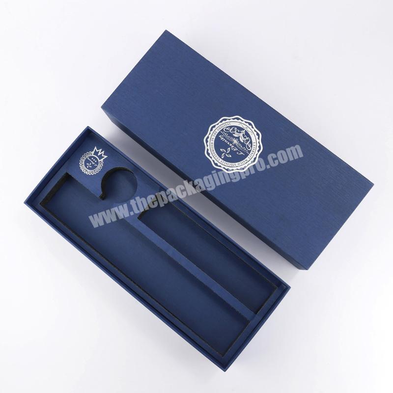 Luxury Hot Silver Stamping Custom Blue Cardboard Box Promotion Gift Packaging Box Paper Pen Gift Box