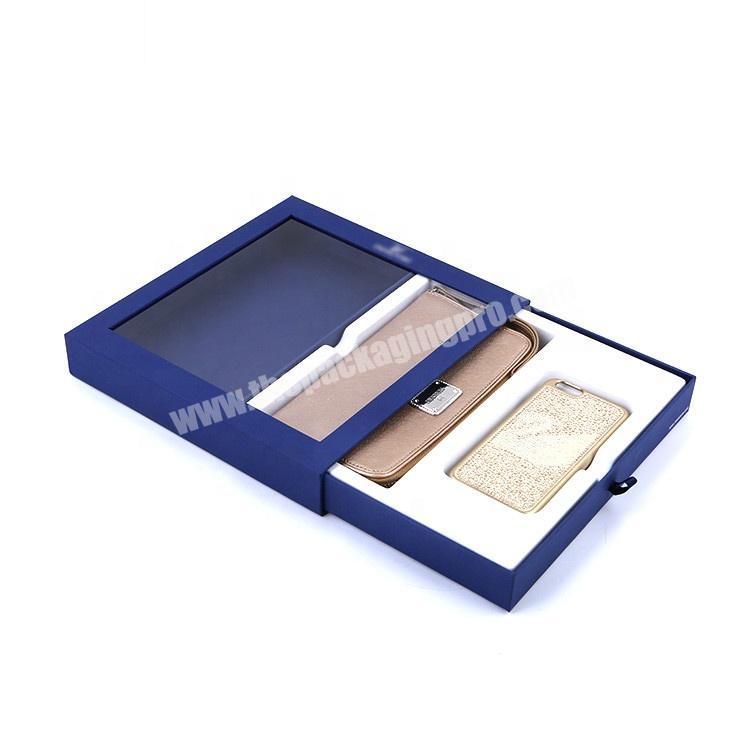 Luxury Hot Stamping Cardboard Paper Sliding Drawer Wallet Gift Box Packaging With Pvc Window