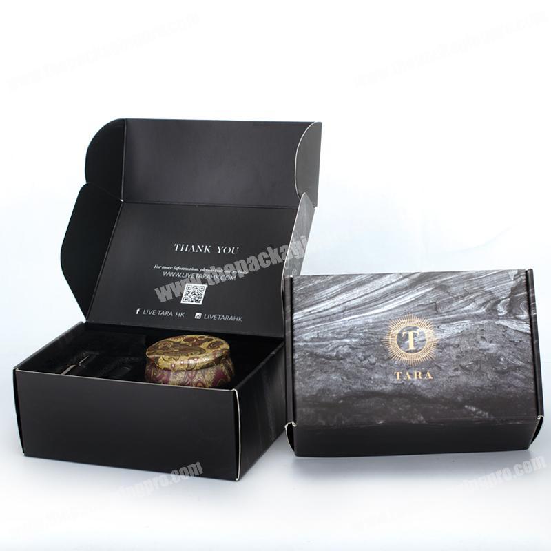 Luxury hot stamping gold e flute black corrugated paper packaging box