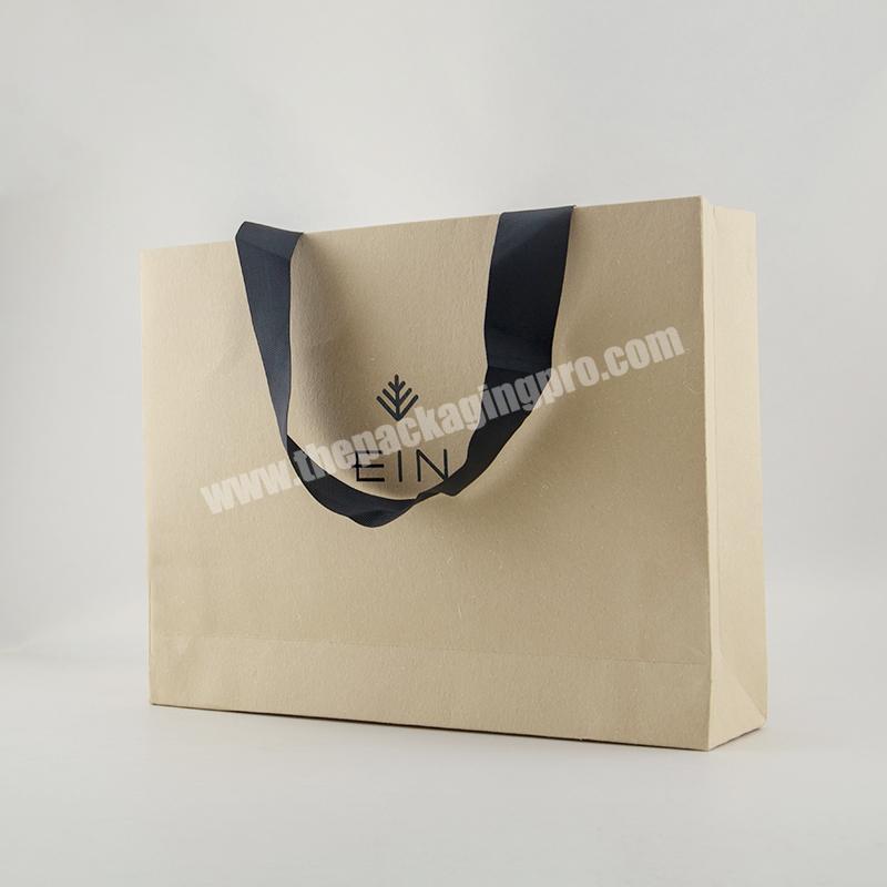 Luxury Kraft Paper Packaging Bag Grosgrain Ribbon Brown Clothes Shopping Paper Bag Recycle Factory Wholesale