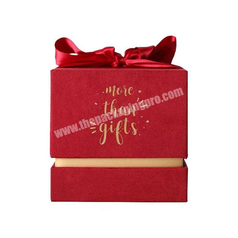 Luxury Lid and Bottom Box Red Wedding Candy Paper Box With Ribbon