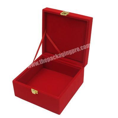 Luxury logo custom clamshell rigid paper box paperboard red velvet coating cube boxes