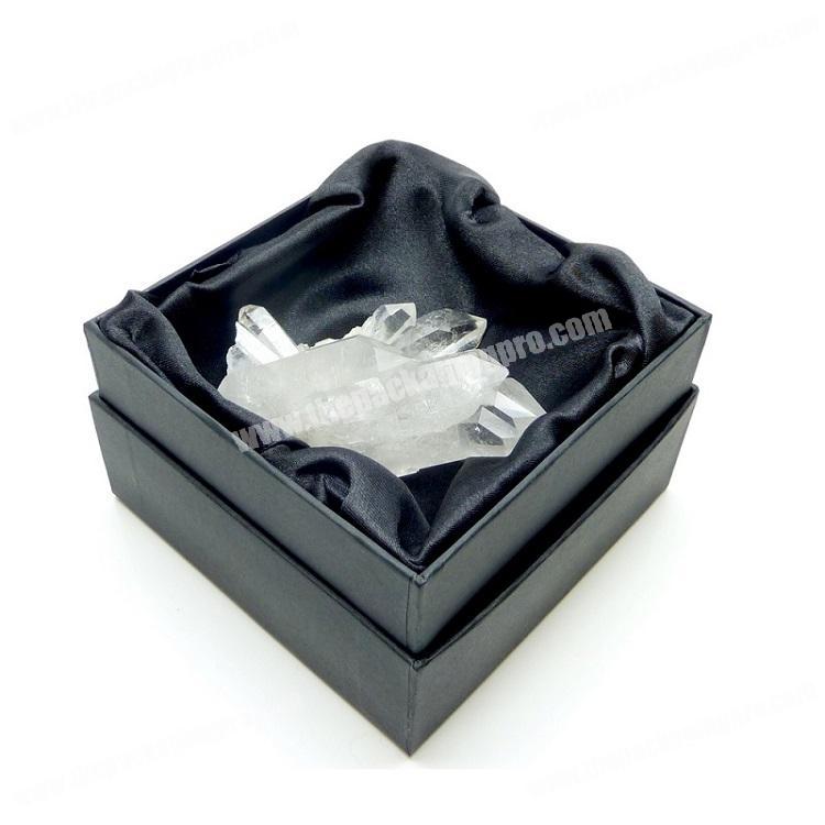 Luxury matte black custom design rigid paper satin lined glass gift box packaging