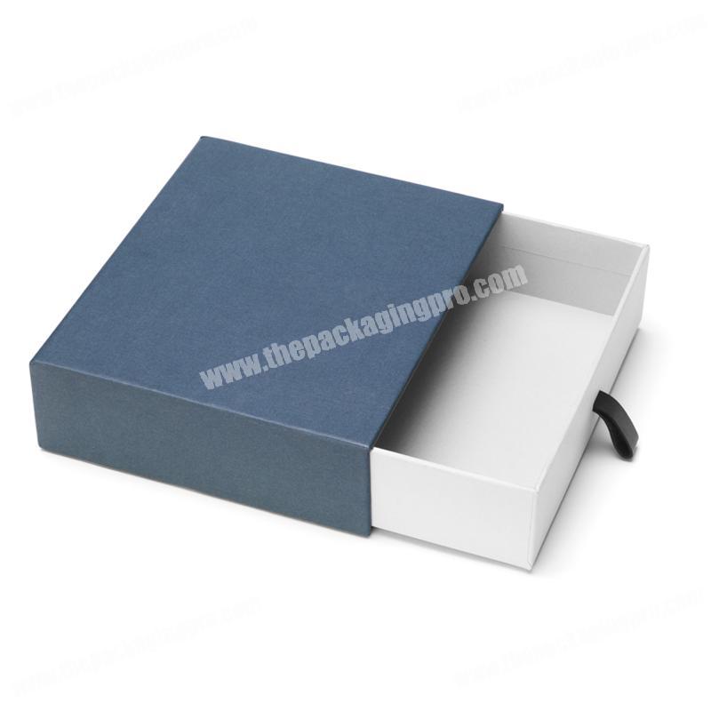 Luxury Matte Blue Velvet Inside Jewelry Wedding Ring Presentation Sliding Drawer Gift Box