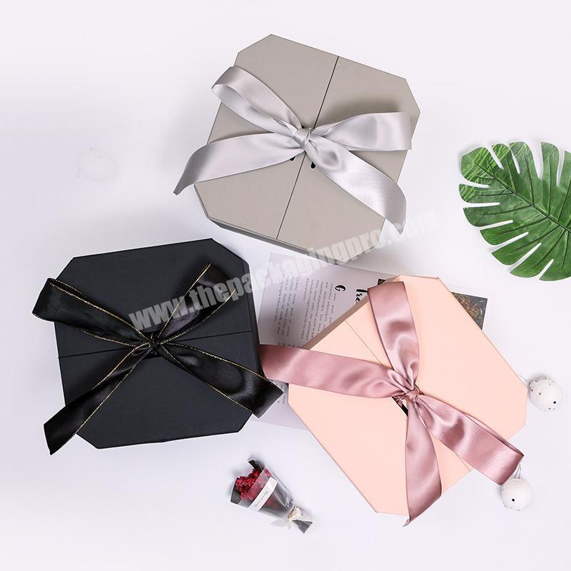 Luxury mystery gift box for magnetic foldable gift box with ribbons  lid and tray gift box for birthday and wedding