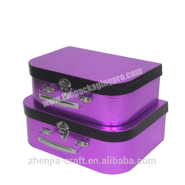 luxury packaging box Texture paper suitcase gift box with metal handles set of 2