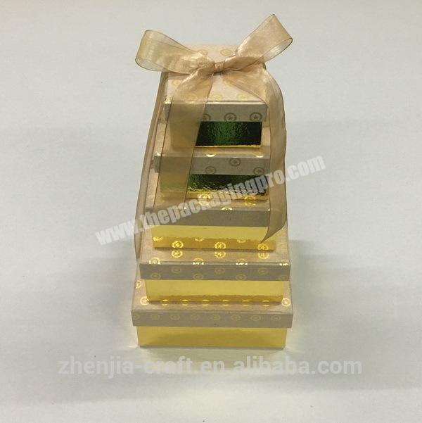 luxury packaging boxes Gold hot stamping design square paper gift box set 5 with ribbon