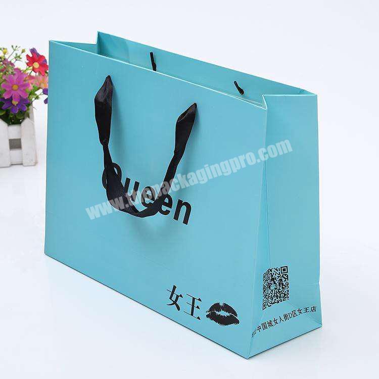 Luxury packaging minimum order custom printing shopping bag with satin ribbon