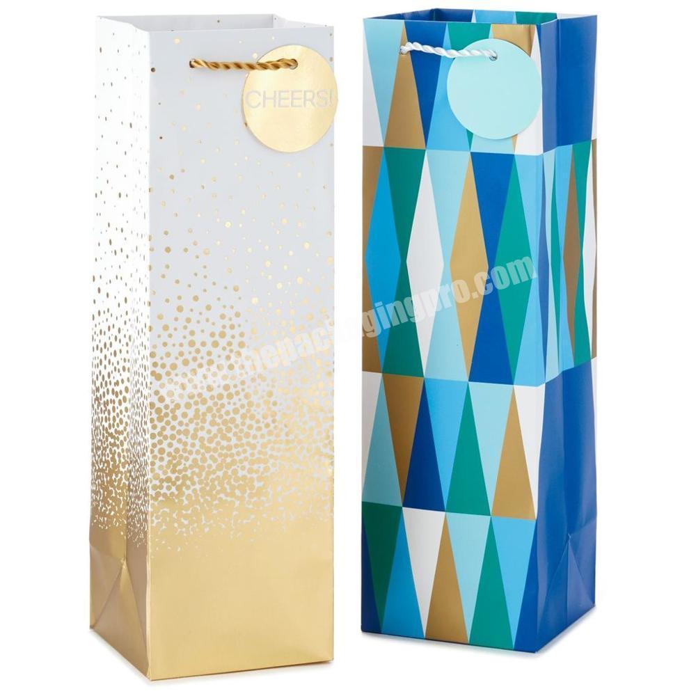Luxury paper wine bottle gift bag with ribbon and handle