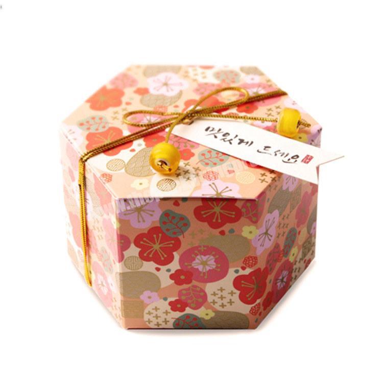 Luxury Pentagon shape gift packaging paper box with ribbon
