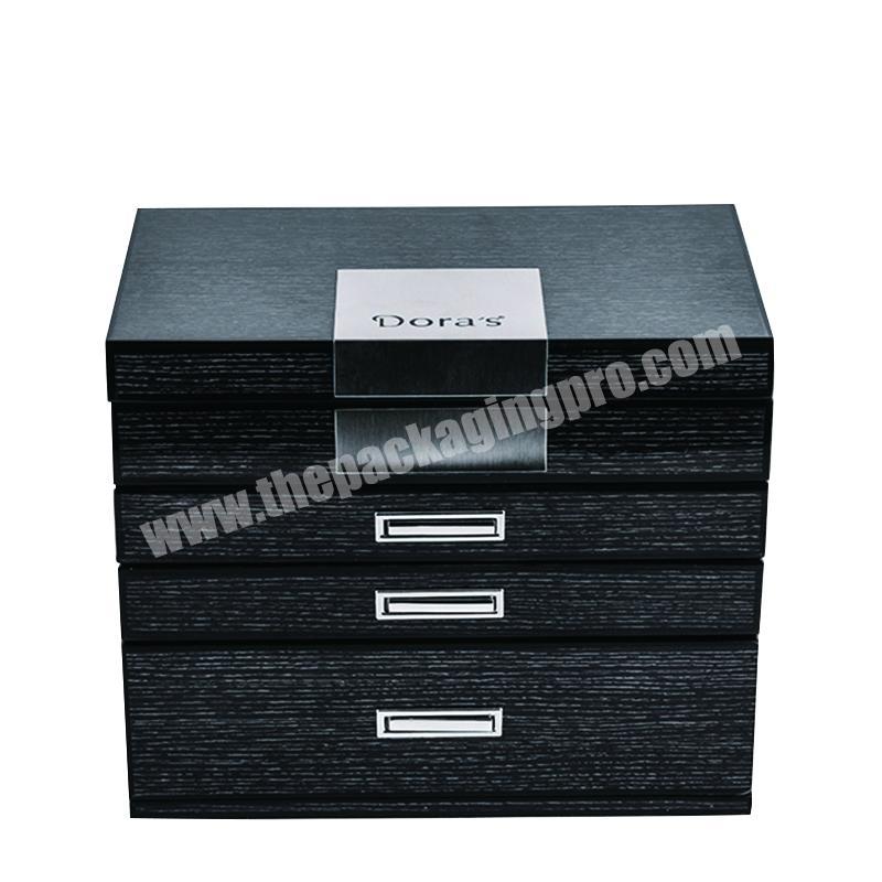 Luxury Personal Logo Custom Black Jewelry Packaging Wooden Box Jewelry Box