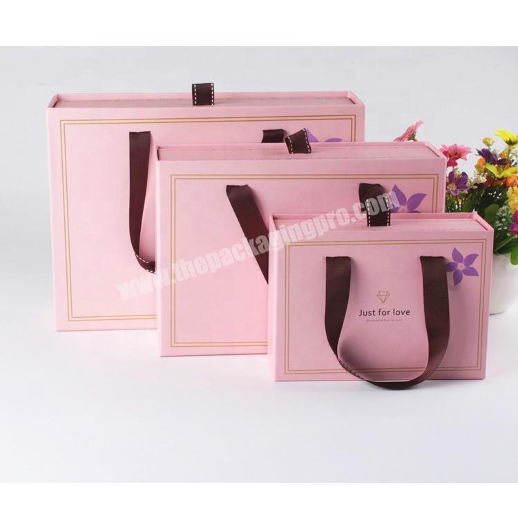 Luxury Pink Color Drawer Type Cardboard Small Handbag Packaging Box Lady Purse Gift Boxes With Logo Printed