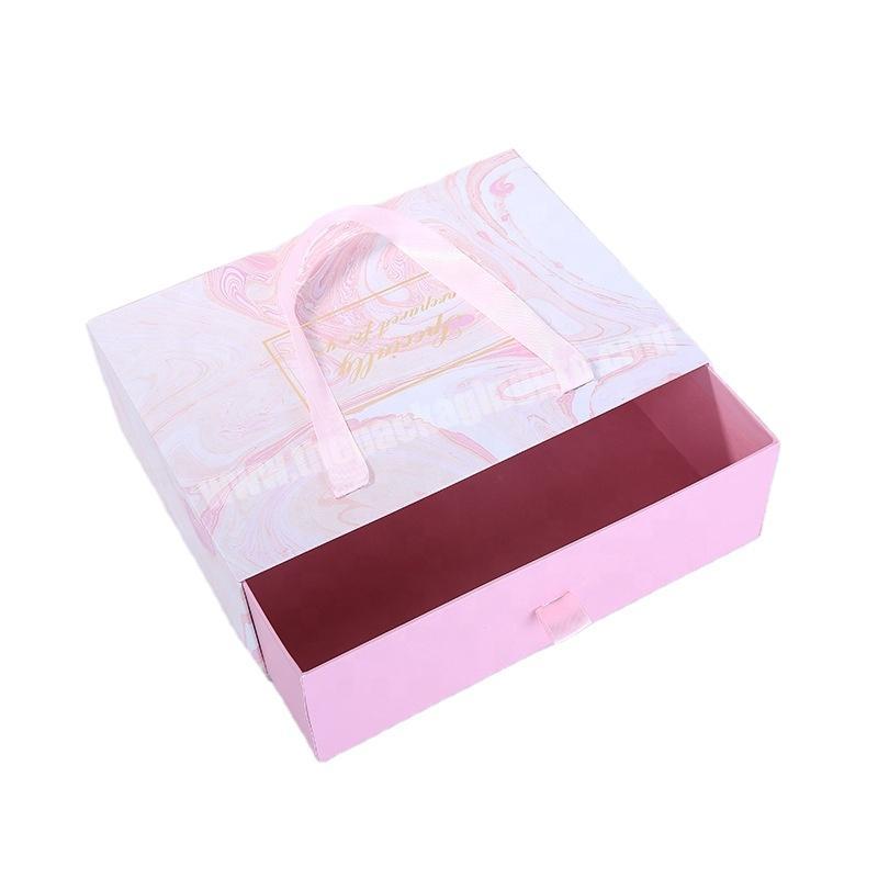 Luxury Pink Color Sliding Drawer Hair Extension Packaging Box With Ribbon Handle
