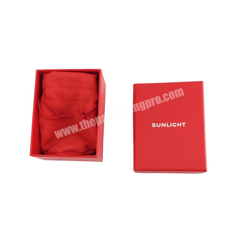 Luxury Premium Red Fancy Gold Foil Logo Lid and Base Jewelry Packaging Box with Pouch