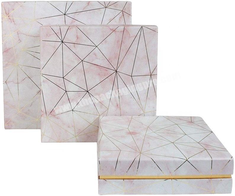 Luxury presentation gift box marble gold origami lines pink chequered interior