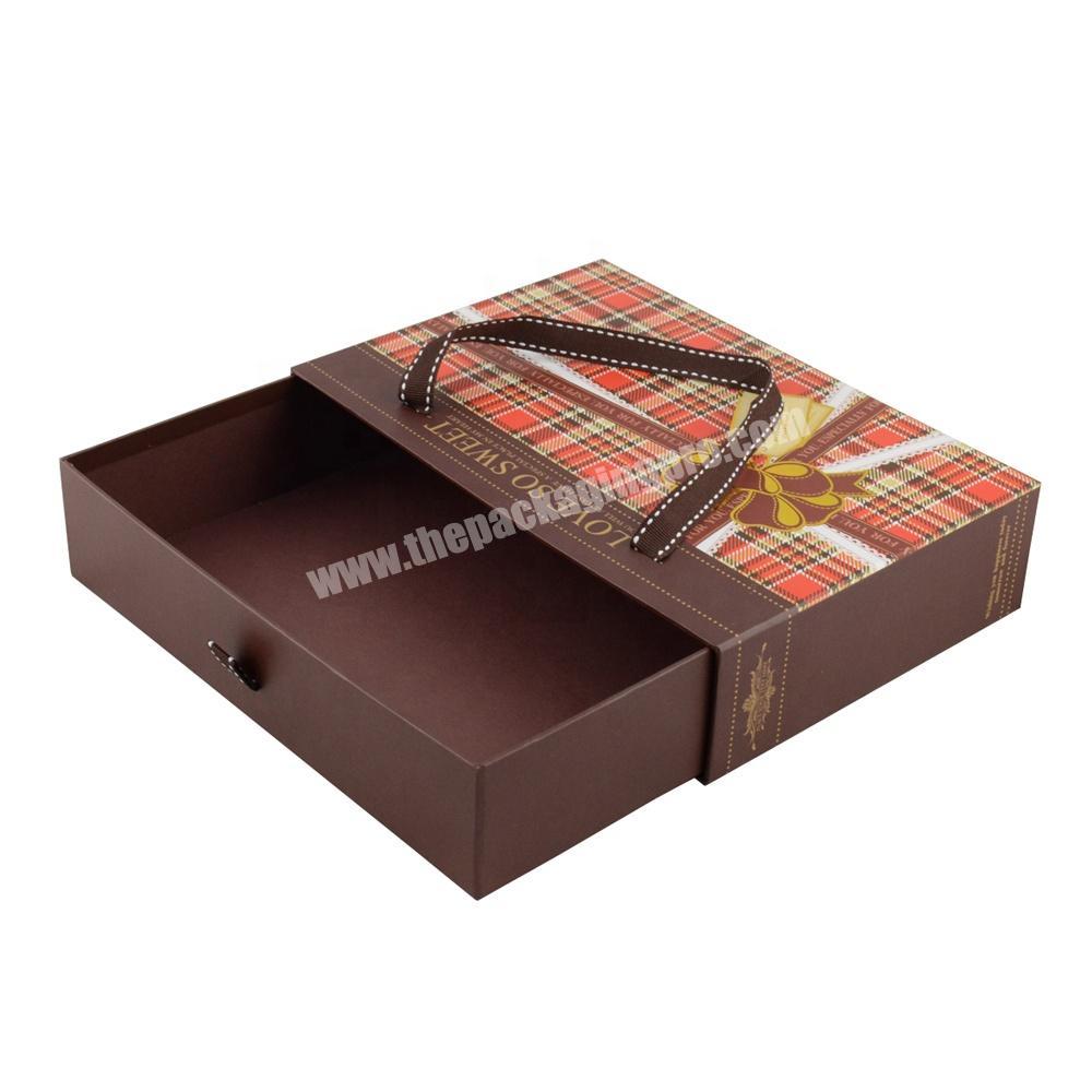 Luxury printed paper merchandise drawer boxes with handle