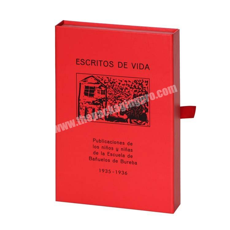 luxury Printing  red rigid book shaped box with lid Gift paper box packaging with ribbon