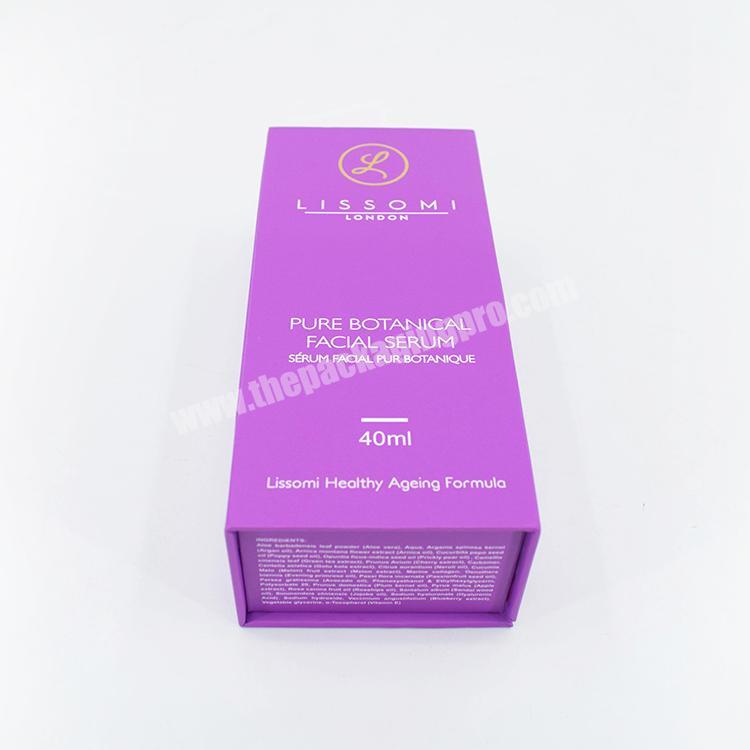 Luxury purple color magnetic closure perfume bottle box packaging with satin foam insert