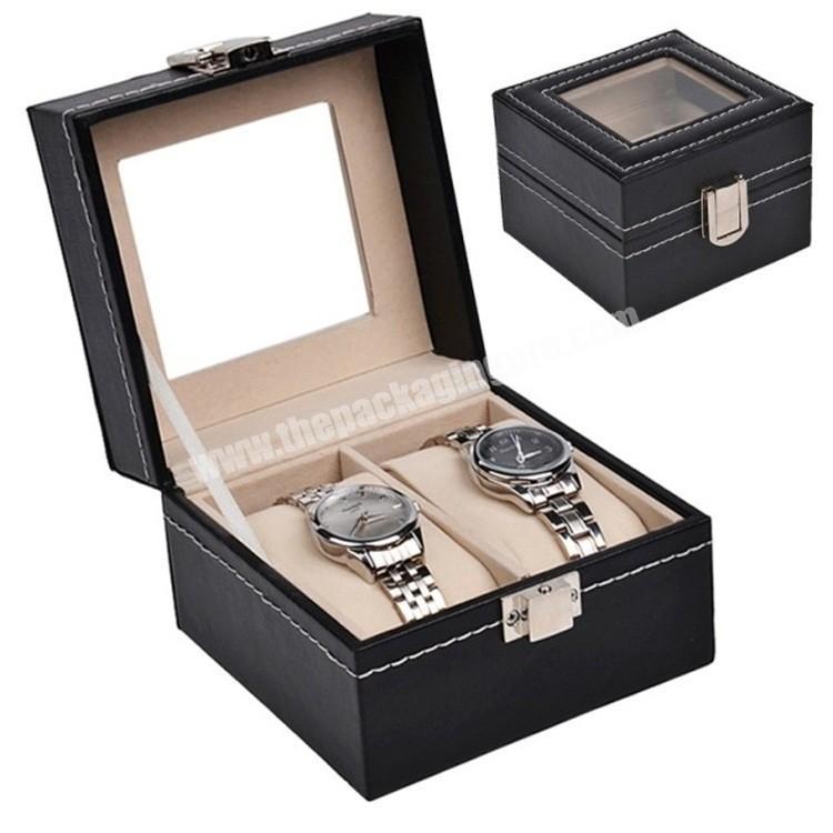 Luxury Recyclable 2 slats PU Leather Watch Packaging Box With Handleand Window