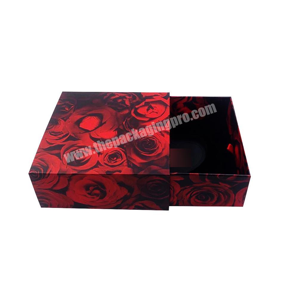 Luxury red floral printed cardboard slide packaging candle gift drawers slides sliding case box