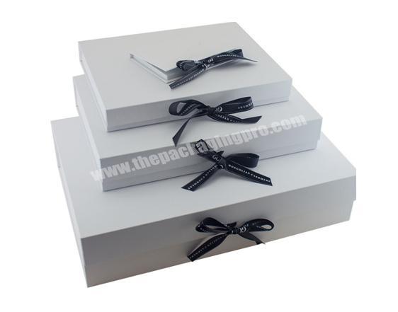 Luxury Rigid Cardboard Book Shape Paper Garment box with Ribbon on Front