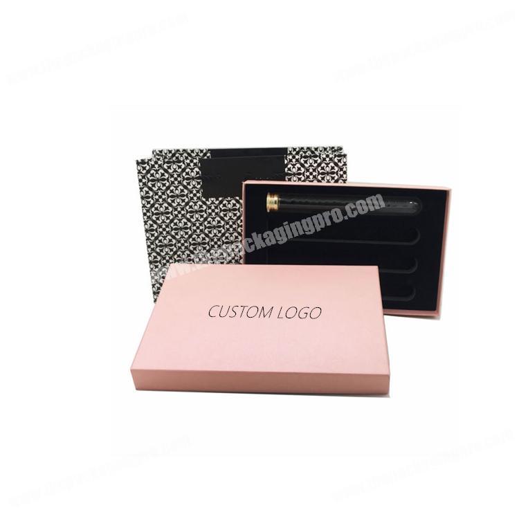 Luxury rigid cardboard custom printing lift off two piece protective eva insert lipstick gift box packaging