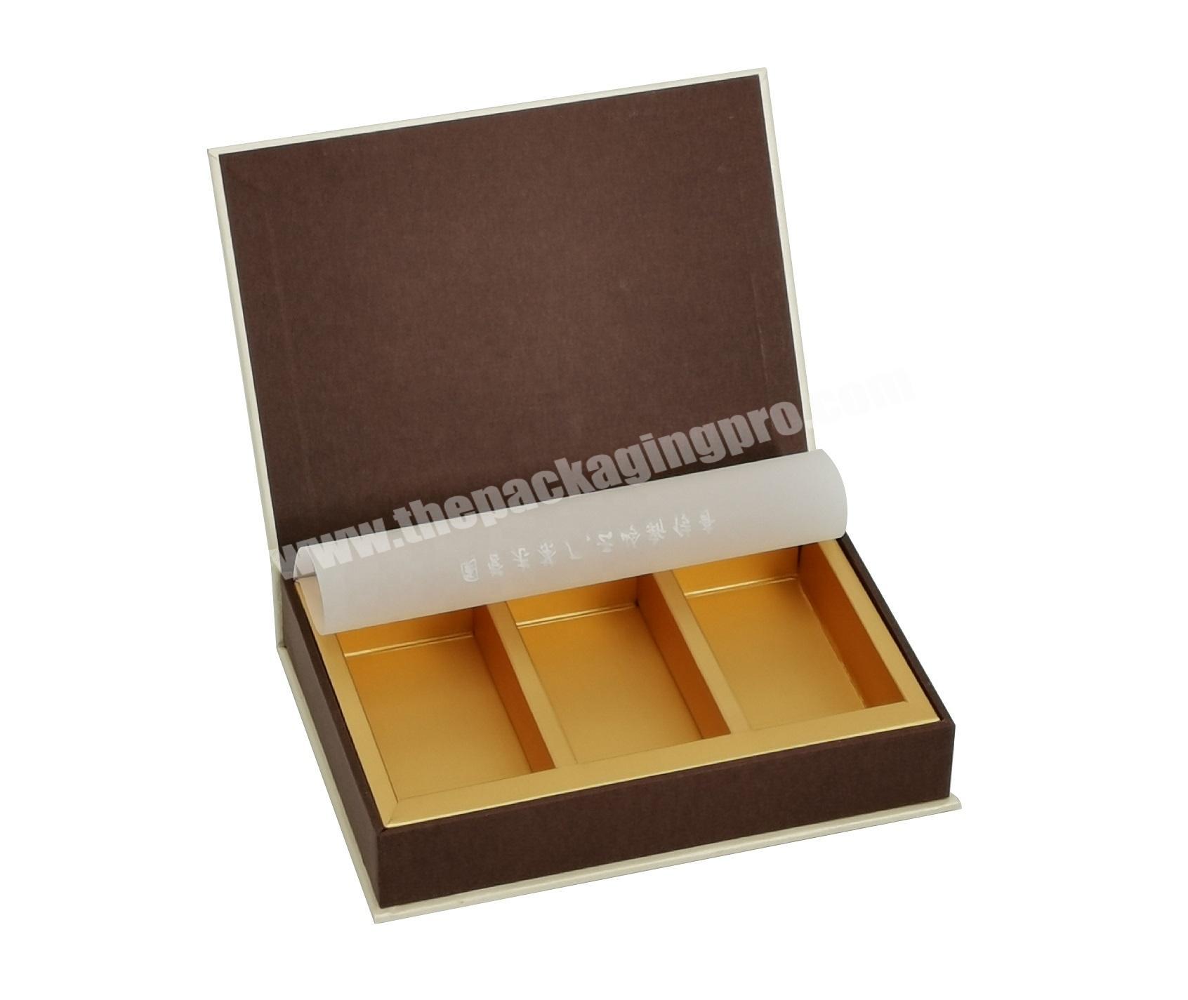Luxury Rigid Cardboard Magnetic Bookshape Tea Packaging Gift Box with Three Dividers