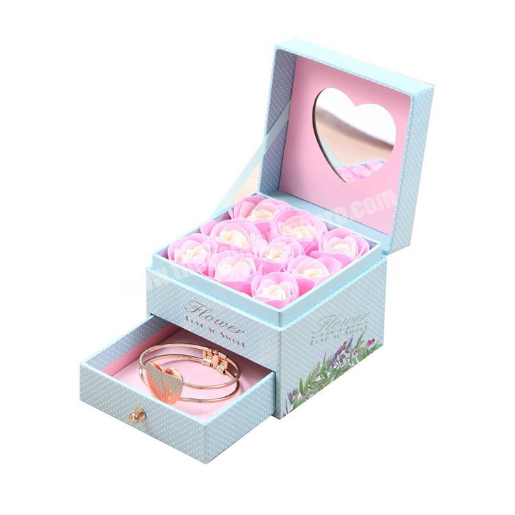 luxury Rose dried flower gift box and ring gift box with a mirror 12x12x4.5CM